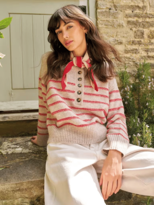 White Stuff Stripe Henley Jumper Natural Multi 446736 (1)