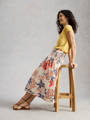 White Stuff Sun Shirred Midi Skirt Ivory Print (6)