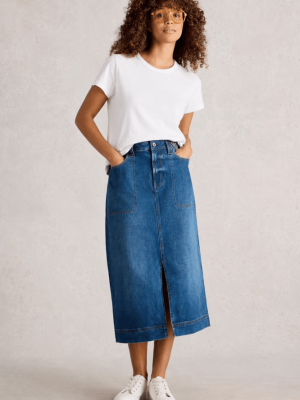 White Stuff Tia Denim Midi Skirt Mid Denim