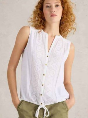 White Stuff Tulip Jersey Sleeveless Shirt Brilliant White - La Vie en Rose Damesmode