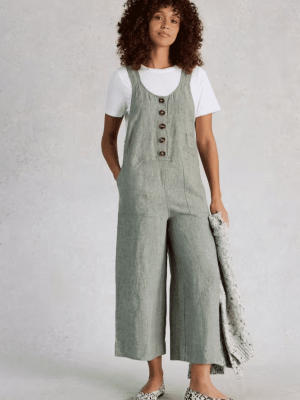 White Stuff Viola Linen Dungaree Mid Green (3)
