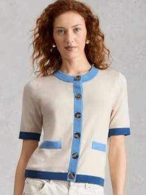 Whtie Stuff Charlotte Short Sleeve Cardi Ivory Multi - La Vie en Rose Damesmode (1)